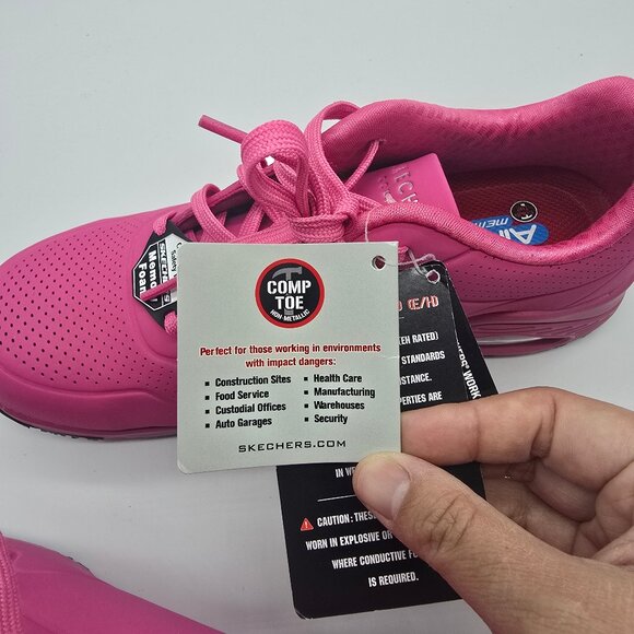 Skechers Deloney Comp Toe Memory Foam Work Sneakers Hot Pink 8 - Picture 9 of 9